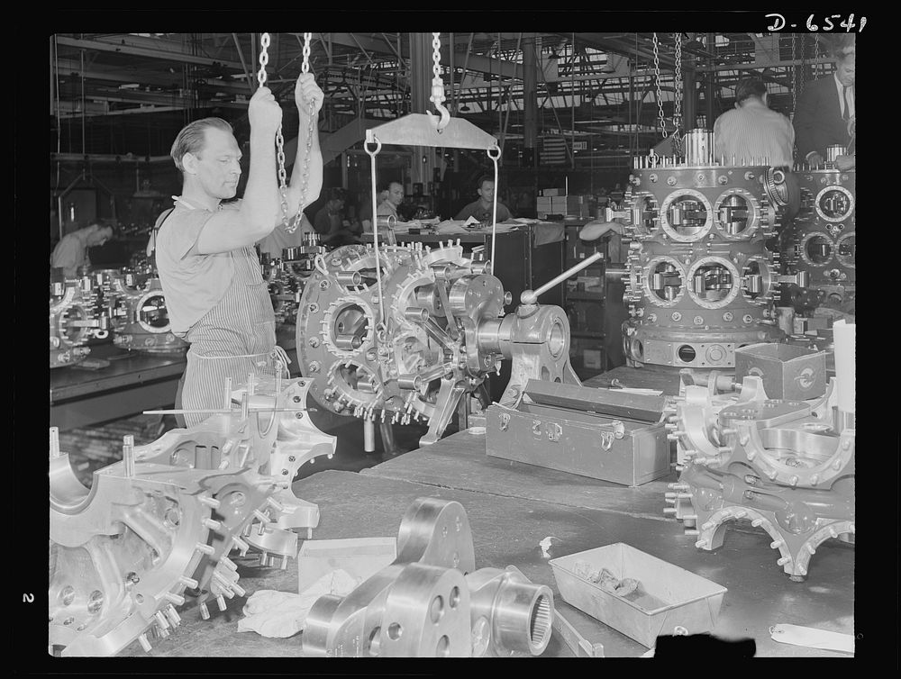 Production. Pratt and Whitney airplane engines. A power section for a Pratt and Whitney airplane engine is installed at a…