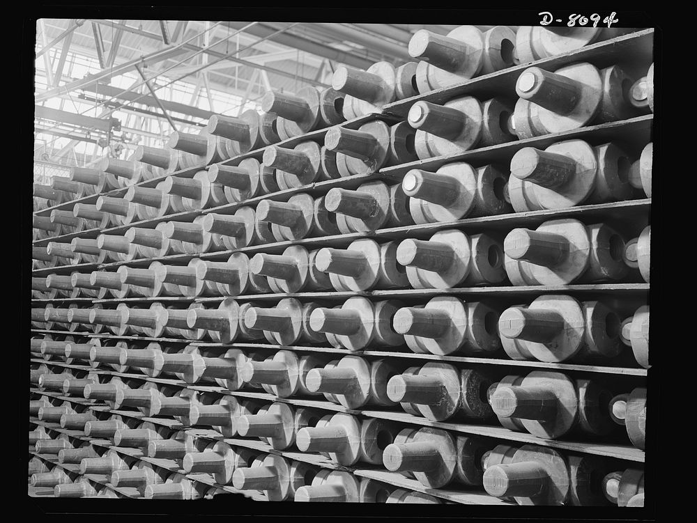 Production. Airplane propellers. Two-way spider forgings for Hamilton airplane propellers in the rough store department of a…