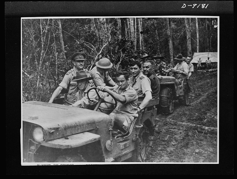 Troops in Australia. American jeeps carried Australian military chiefs and cabinet ministers in a recent visit to battle…