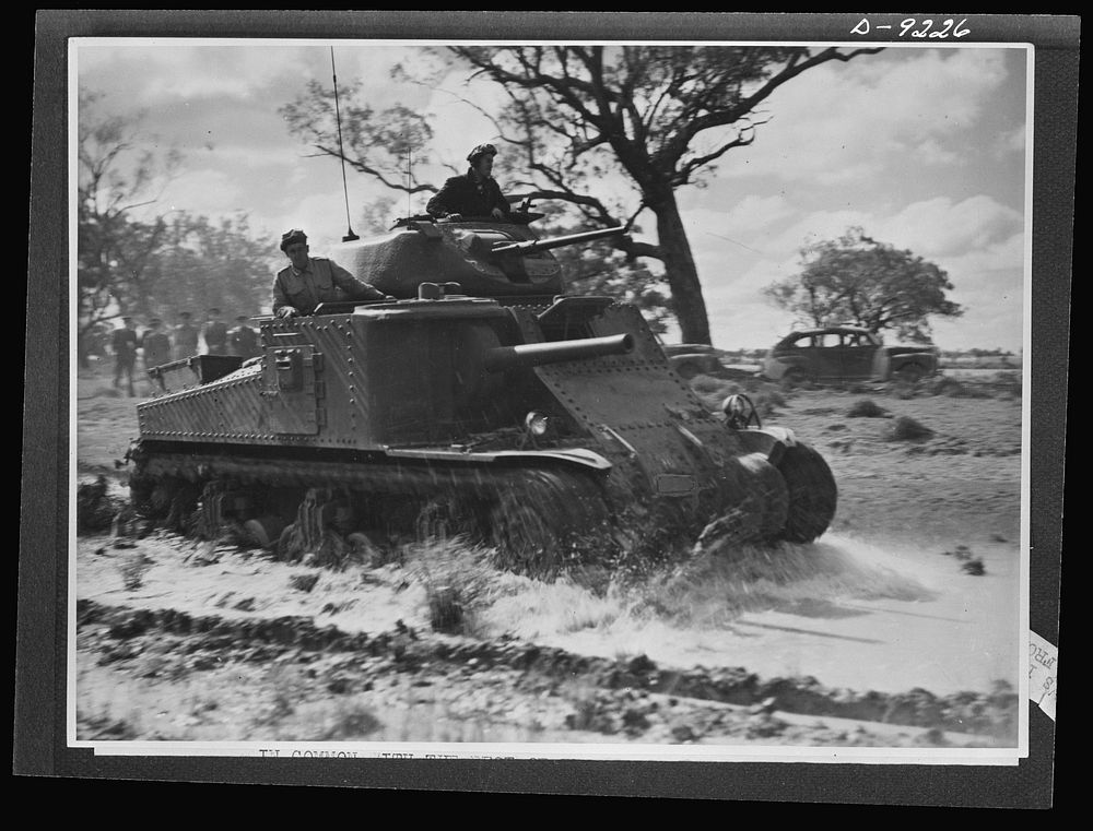 Australia in the war. An American tank, manned by Australian troops is subjected to conditions it is likely to encounter in…
