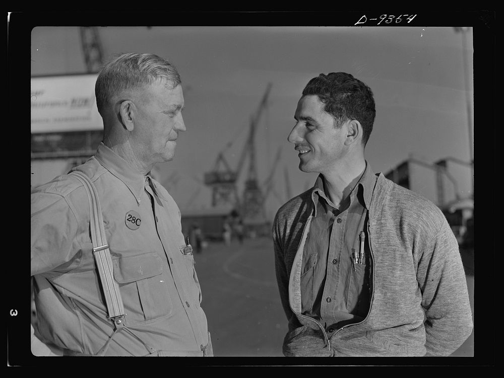 Baseball players in war production. Lunch hour at California Ship Building Corporation finds two of baseball's major…