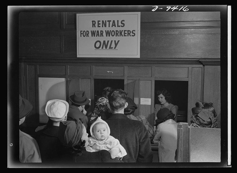 War housing needs. Crowds of homeseekers wait in line for housing information in every "boom town" war housing center. Like…