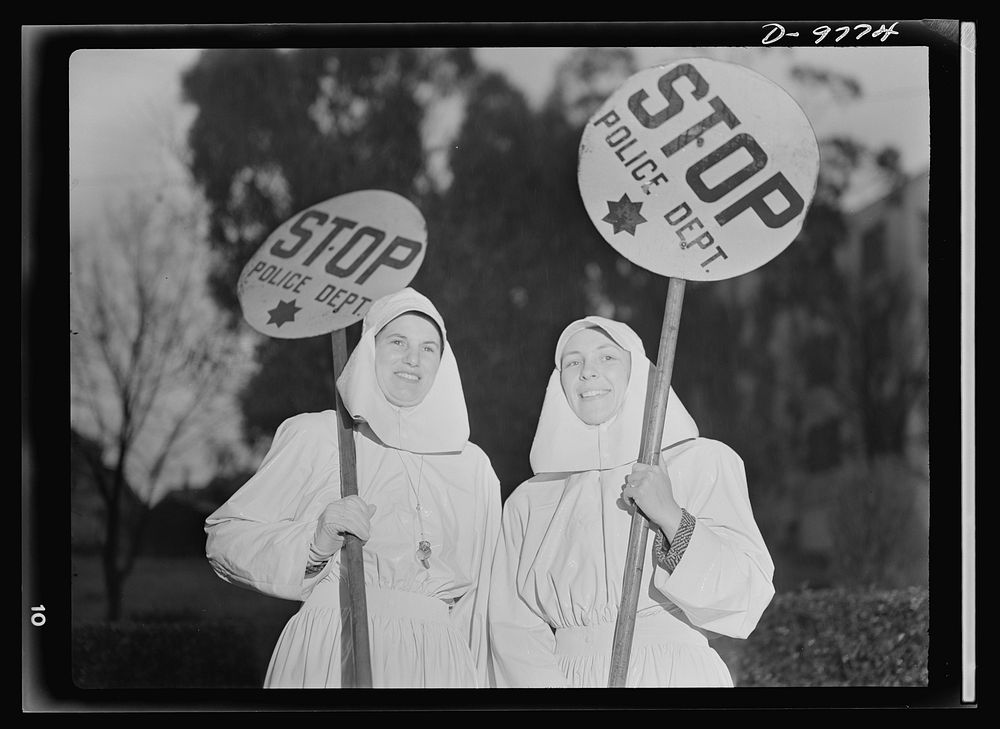 Women in essential services. Mrs. E.K. Sabel and Mrs. J.R. Harris, members of the Women's Safety Traffic Reserve in Oakland…