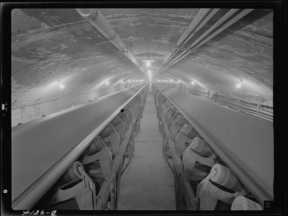 Production. Copper. Conveyor belts carrying copper ore through a tunnel at the Magna mill of the Utah Copper Company. Its…