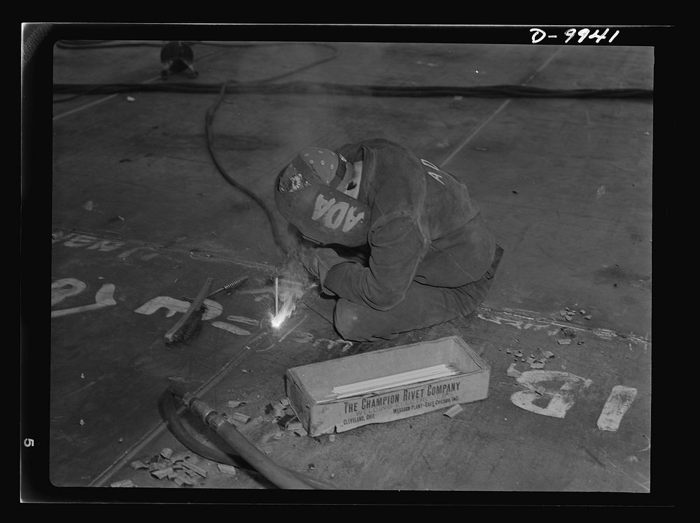 California shipyard workers. Attired in a welder's outfit this worker is one of California's many women shipyard workers…