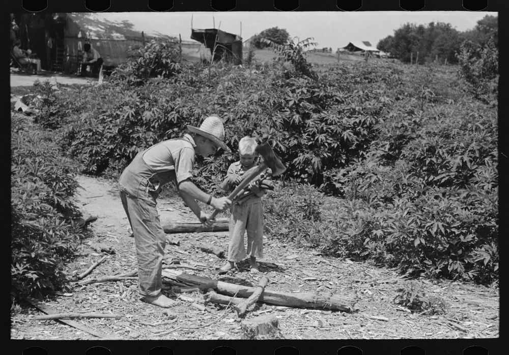 [Untitled photo, possibly related to: Children of day laborer chopping wood near Webber Falls, Muskogee County, Oklahoma] by…