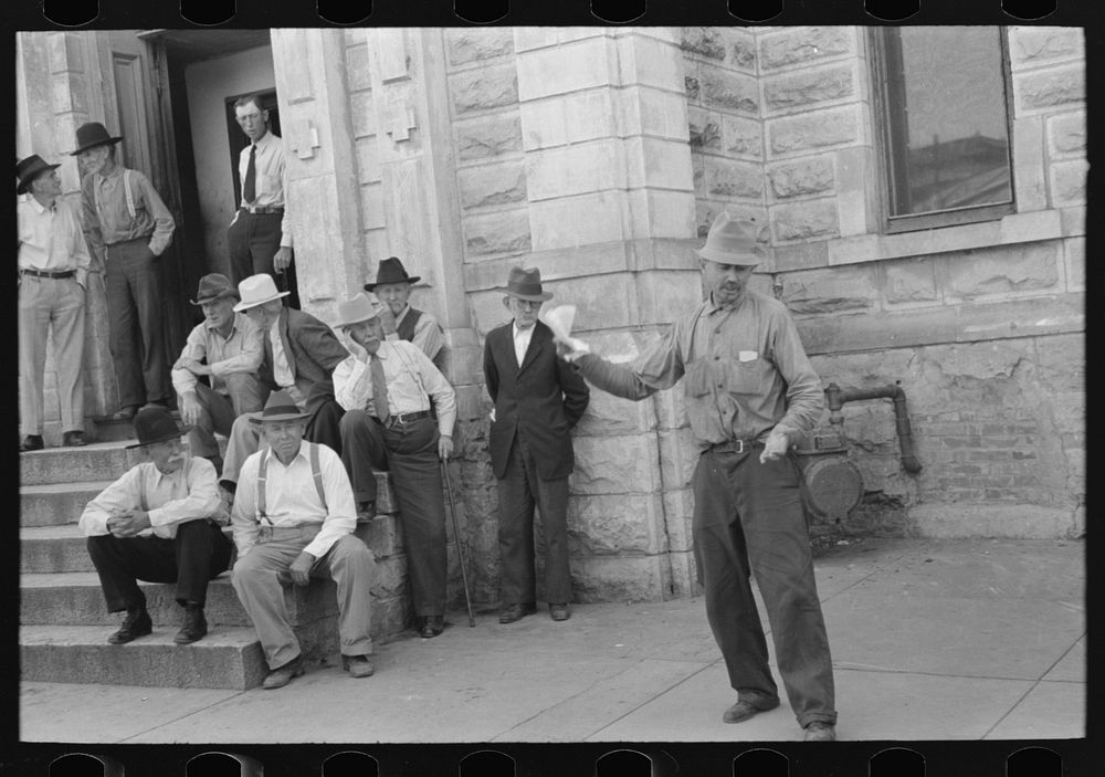 [Untitled photo, possibly related to: Group of residents of Weatherford, Texas, listening to politician speak] by Russell Lee