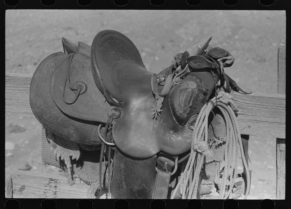 Detail of cowboy's saddle. Roundup near Marfa, Texas by Russell Lee