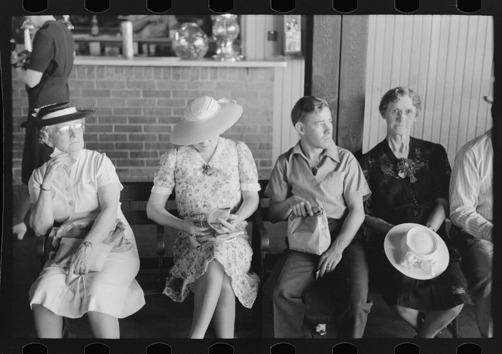 People waiting for streetcars at terminal, Oklahoma City, Oklahoma by Russell Lee