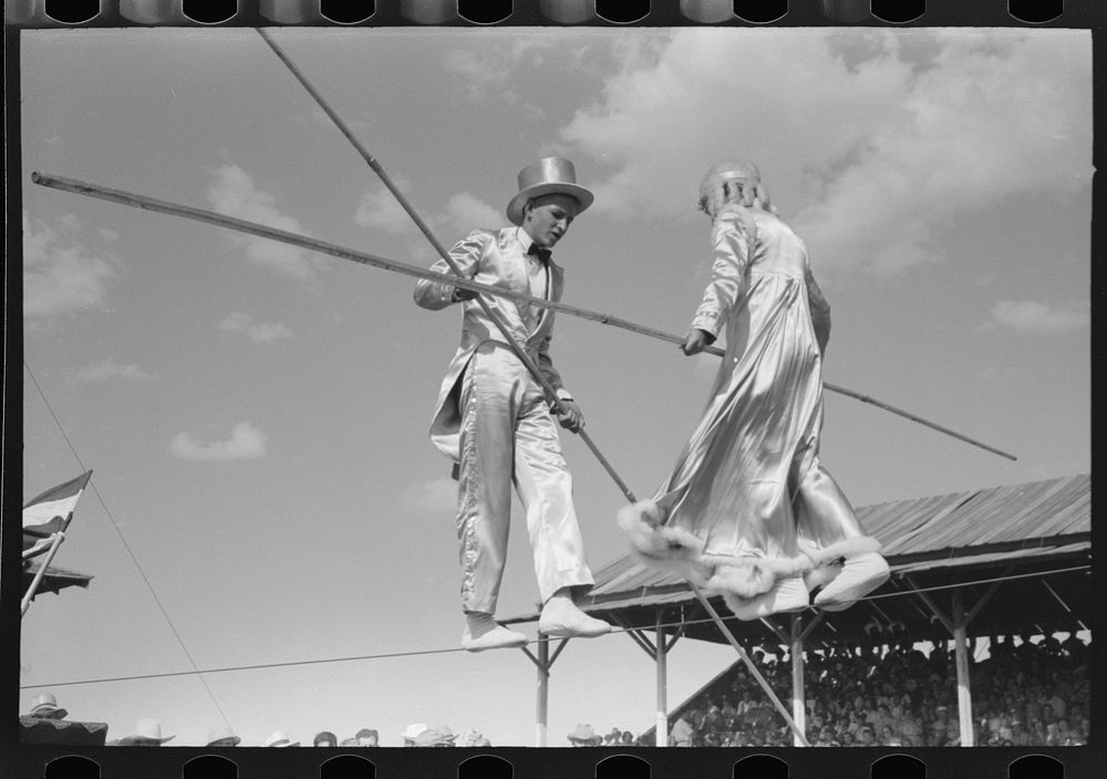 Tightrope performers at 4-H Club fair, Cimarron, Kansas by Russell Lee