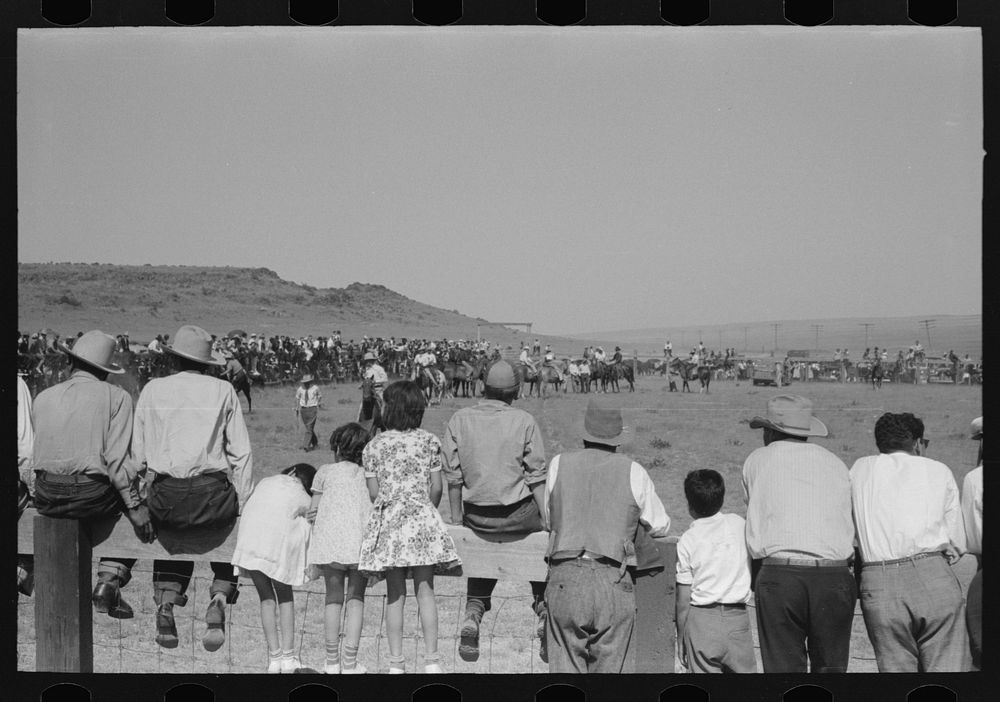 [Untitled photo, possibly related to: Spectators at Bean Day rodeo, Wagon Mound, New Mexico] by Russell Lee