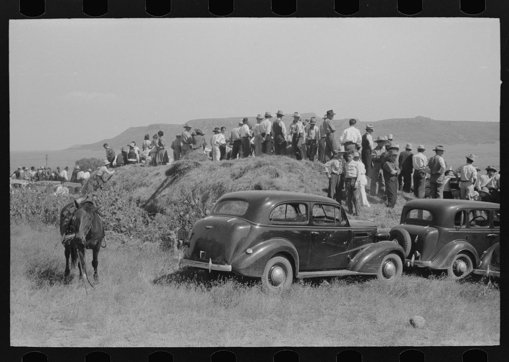 [Untitled photo, possibly related to: Spectators at Bean Day rodeo, Wagon Mound, New Mexico] by Russell Lee