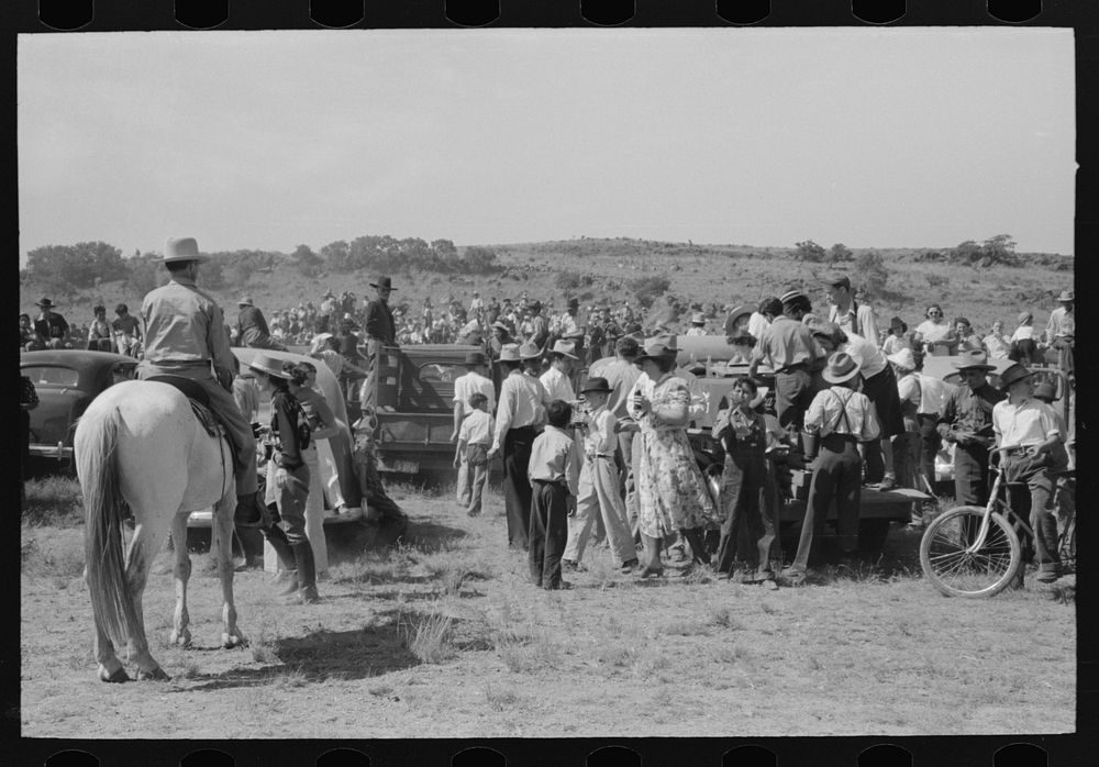 [Untitled photo, possibly related to: Spectators at Bean Day rodeo, Wagon Mound, New Mexico] by Russell Lee