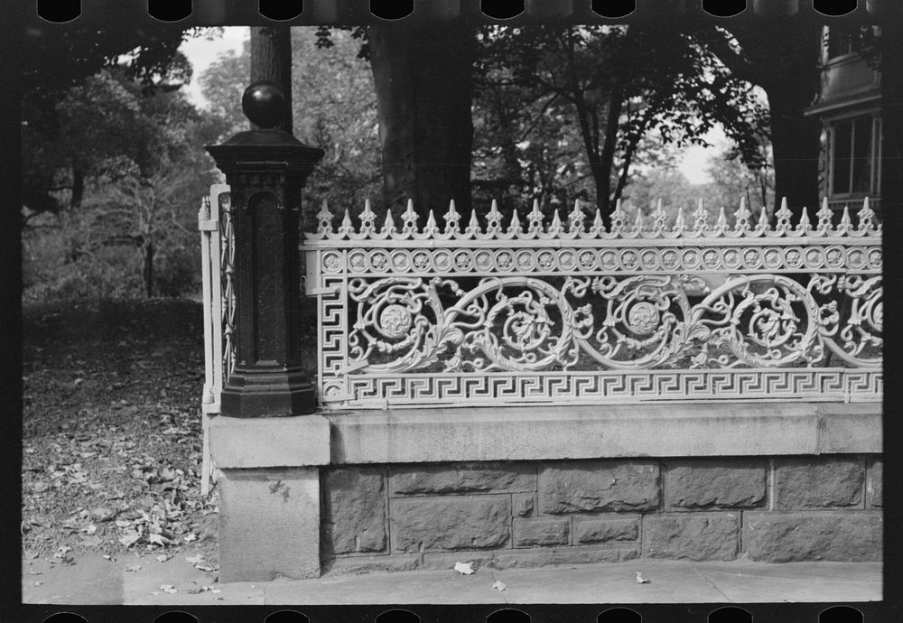 [Untitled photo, possibly related to: Iron grill work of residence, Meriden, Connecticut] by Russell Lee