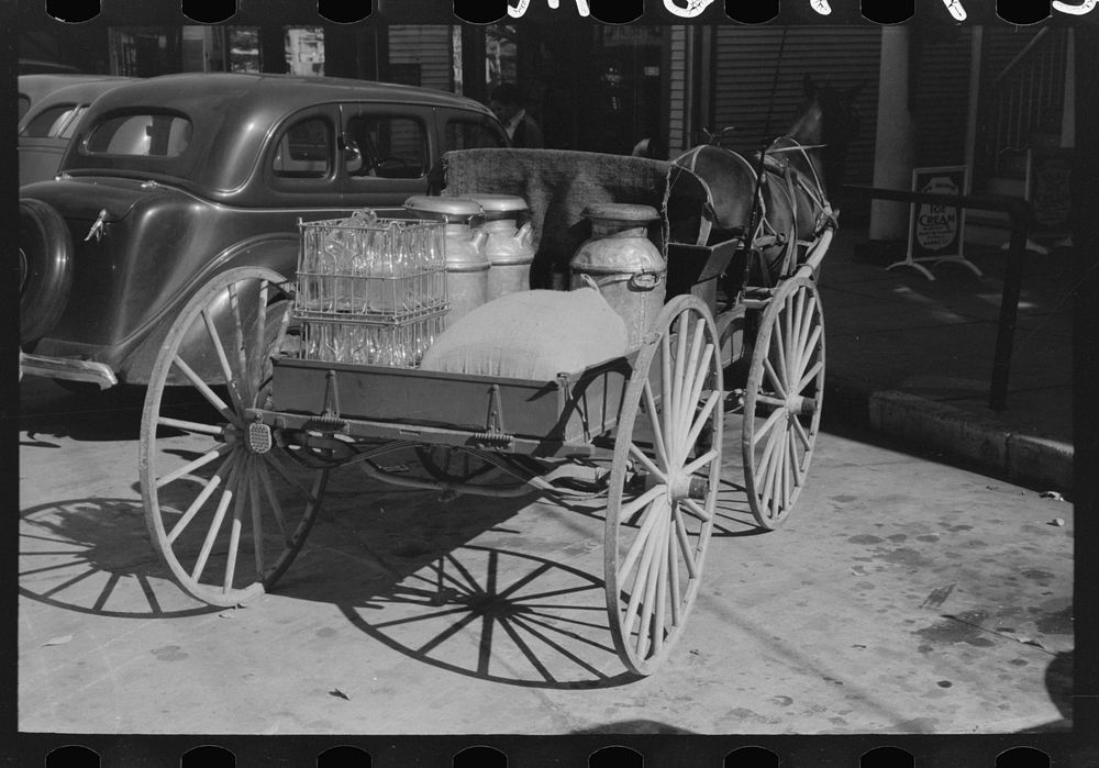 Farmer's wagon in town. Bradford, Vermont by Russell Lee