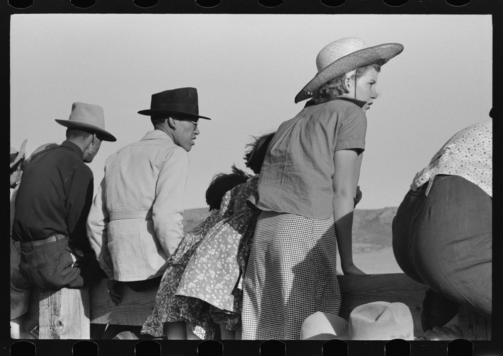 Spectators at Bean Day rodeo, Wagon Mound, New Mexico by Russell Lee