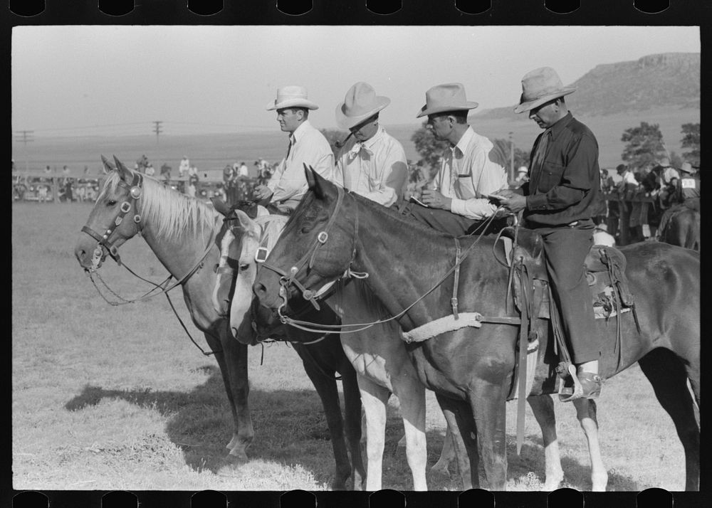 [Untitled photo, possibly related to: Judges at Bean Day rodeo, Wagon Mound, New Mexico] by Russell Lee