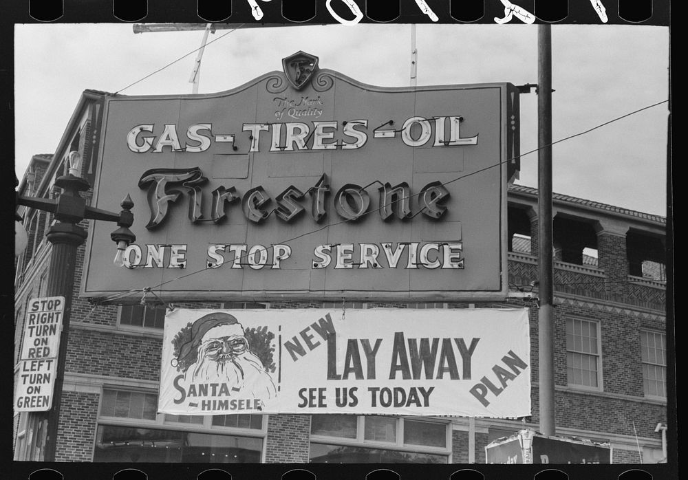 Sign on service station, Waco, Texas by Russell Lee
