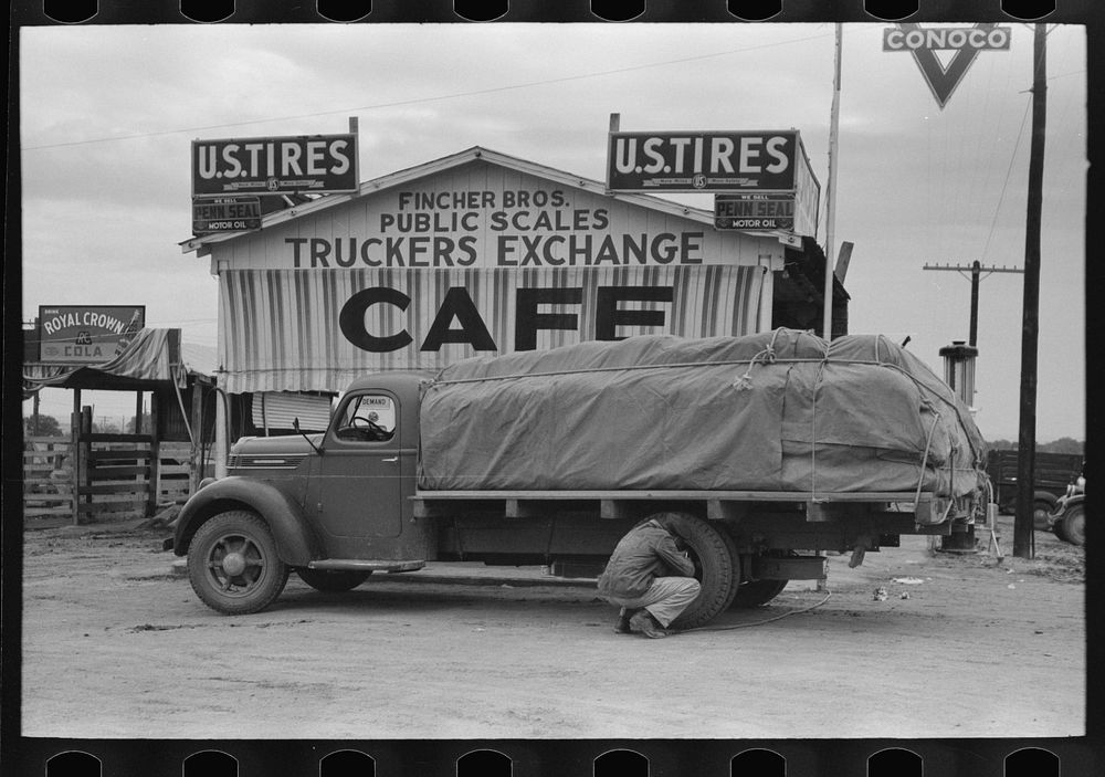 Truck in front of public scales, De Leon, Texas by Russell Lee