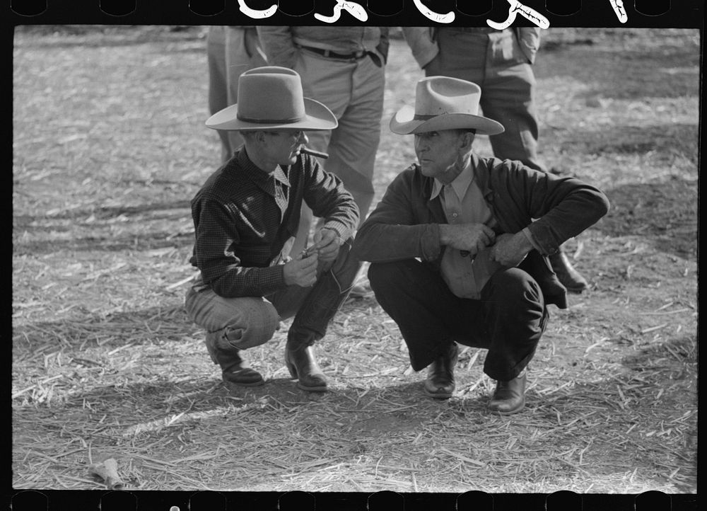 West Texans talking at horse auction, Eldorado, Texas by Russell Lee