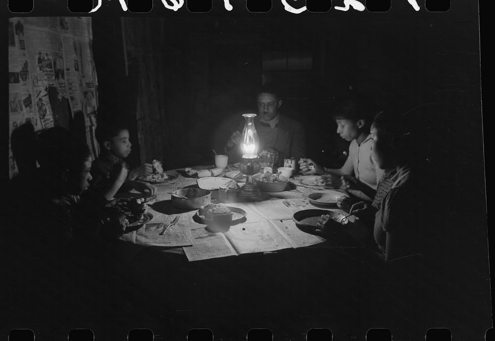 Pomp Hall family at dinner, Oklahoma by Russell Lee