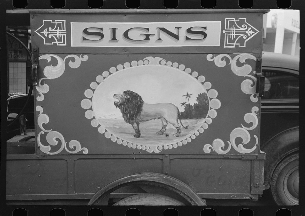 Sign on truck, San Angelo, Texas by Russell Lee