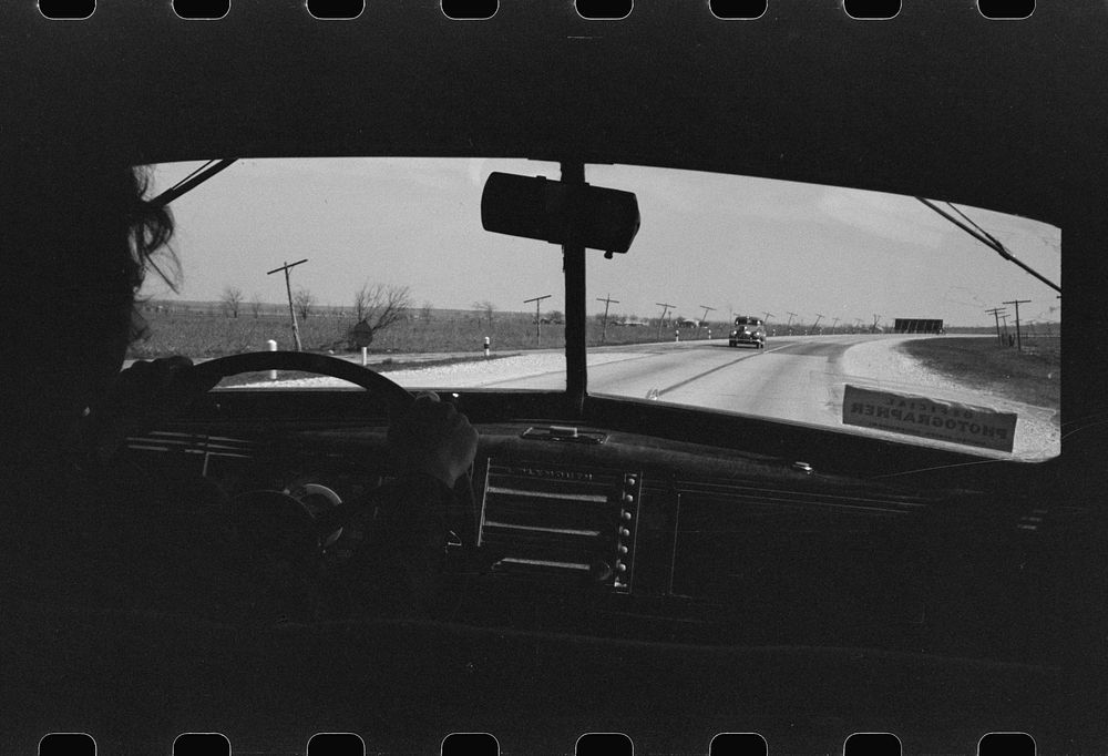 Highway in Bexar County, Texas, from an automobile by Russell Lee