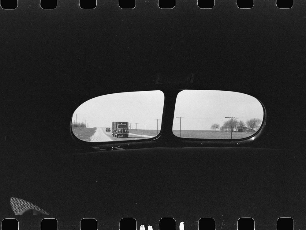 Highway from rear window of automobile in Bexar County, Texas by Russell Lee