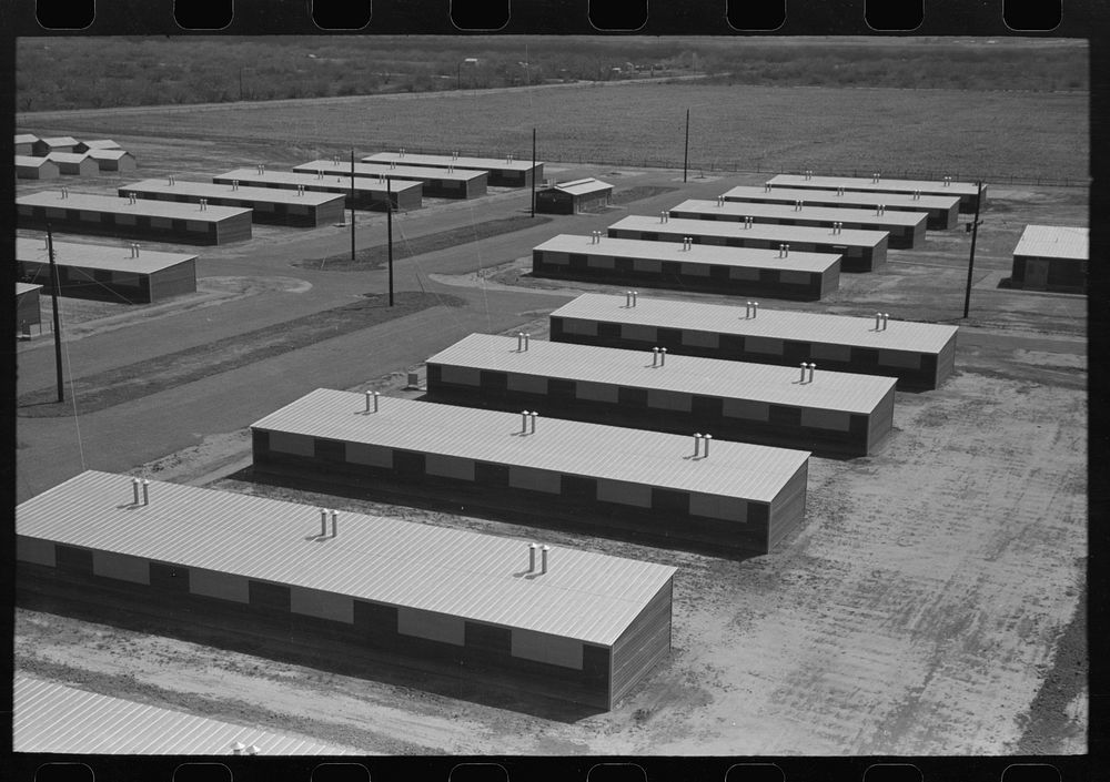 Row shelters at the migratory camp, Sinton, Texas by Russell Lee