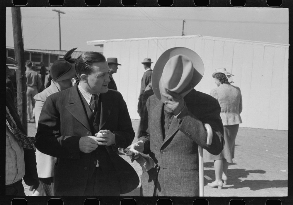 [Untitled photo, possibly related to: Judges of horses checking the entries at the San Angelo Fat Stock Show, San Angelo…