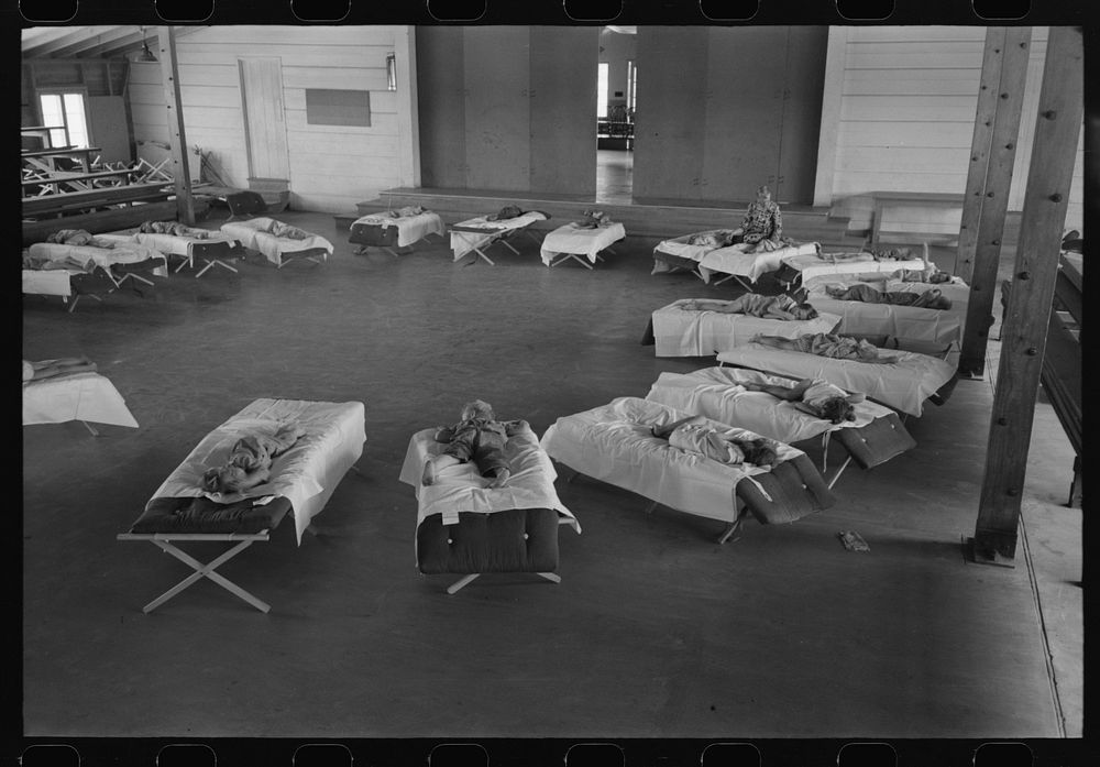 [Untitled photo, possibly related to: Children of the migratory laborers sleeping at the nursery school at the Agua Fria…