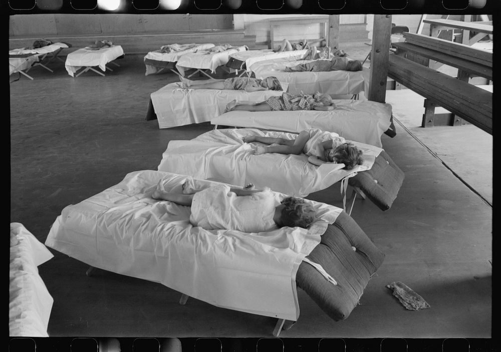 Children of migratory laborers asleep at the Work Projects Administration nursery school at the Agua Fria Migratory Labor…