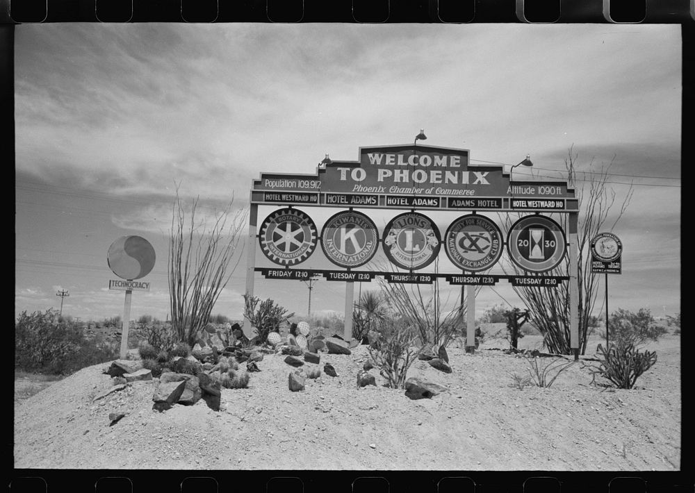 Sign on outskirts of Phoenix, Arizona by Russell Lee