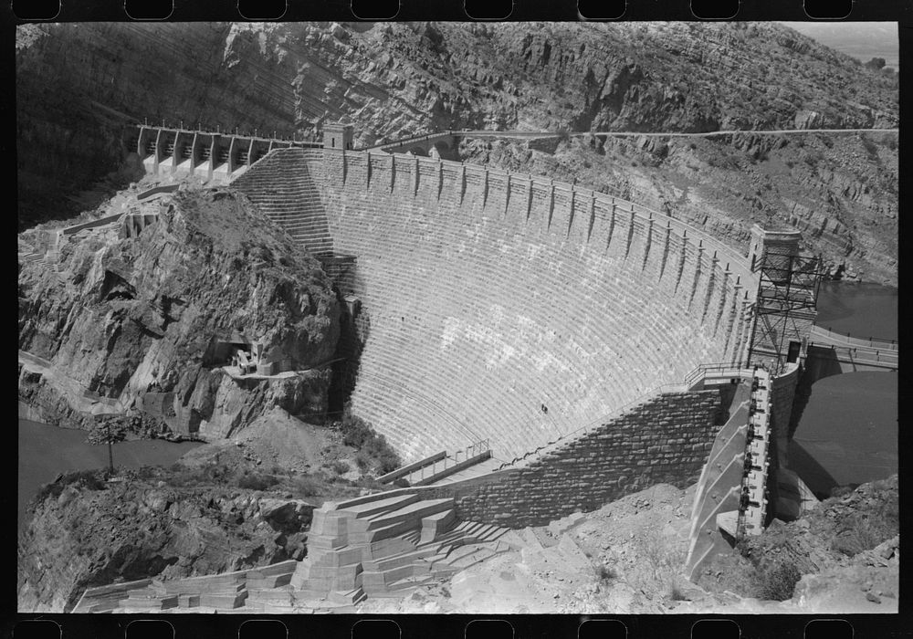 Roosevelt Dam which stores water for the Salt River Valley and Phoenix, Arizona by Russell Lee