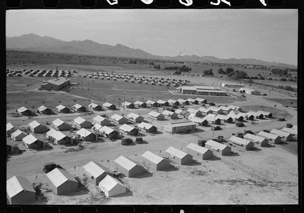 [Untitled photo, possibly related to: View from water tower at Agua Fria Migratory Labor Camp, Arizona] by Russell Lee