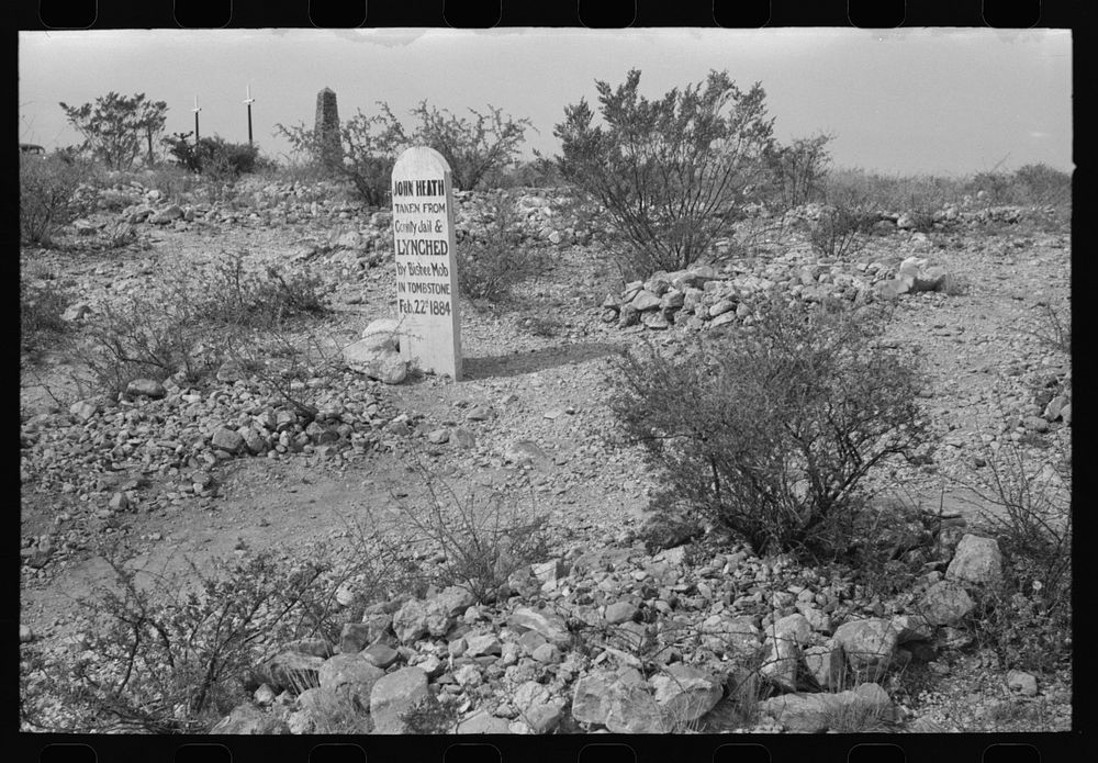Boothill Cemetery, Tombstone, Arizona. This cemetery is no longer used but is a major tourist attraction by Russell Lee