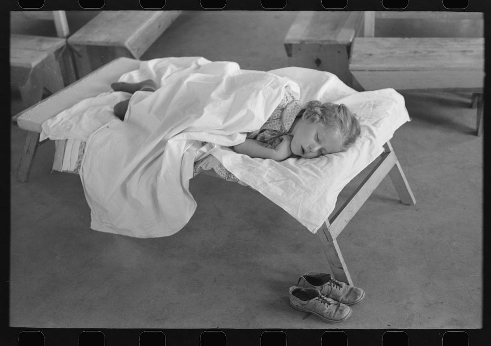 Little girl taking her nap at the Work Projects Administration nursery school at the Casa Grande Valley Farms, Pinal County…