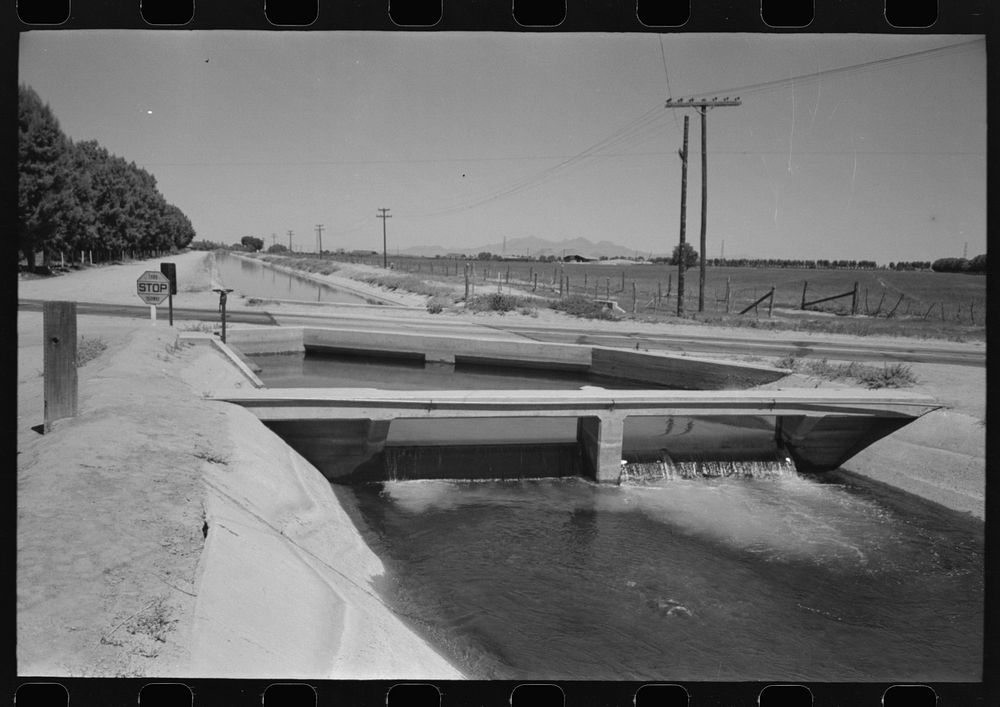 Irrigation ditch fed by water from deep-driven wells, Maricopa County, Arizona by Russell Lee