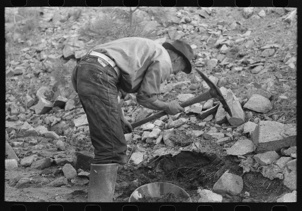 Gold prospector working his diggings. Pinos Altos, New Mexico by Russell Lee