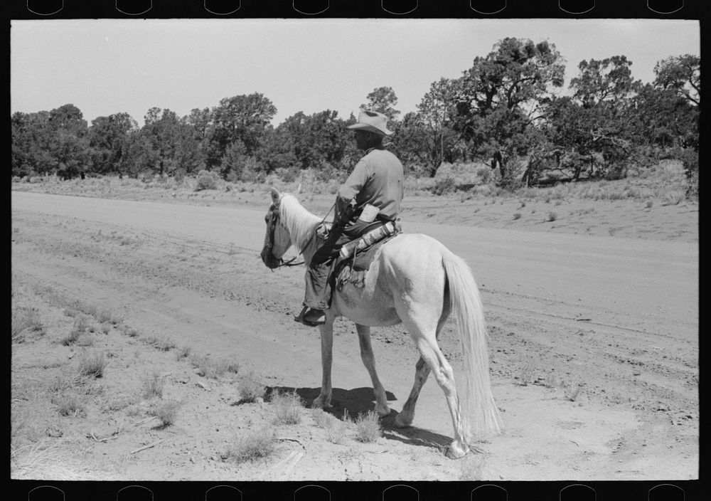 [Untitled photo, possibly related to: Homesteader returning home from trip to town, Pie Town, New Mexico] by Russell Lee
