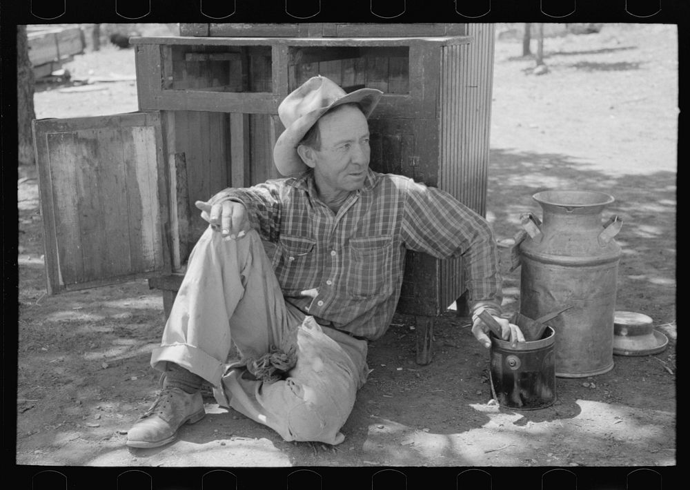 [Untitled photo, possibly related to: John Adams, homesteader. He drags ties down from the mountains with his burros to get…