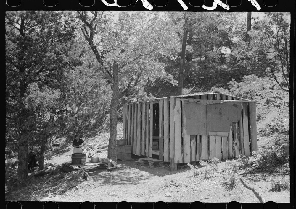 [Untitled photo, possibly related to: Temporary home of tie hewer, Pie Town, New Mexico] by Russell Lee