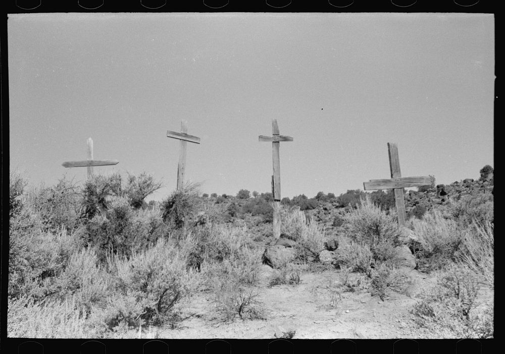 Crude wooden crosses on the hillside in the Spanish-American country. These crosses are often seen here, sometimes they mark…