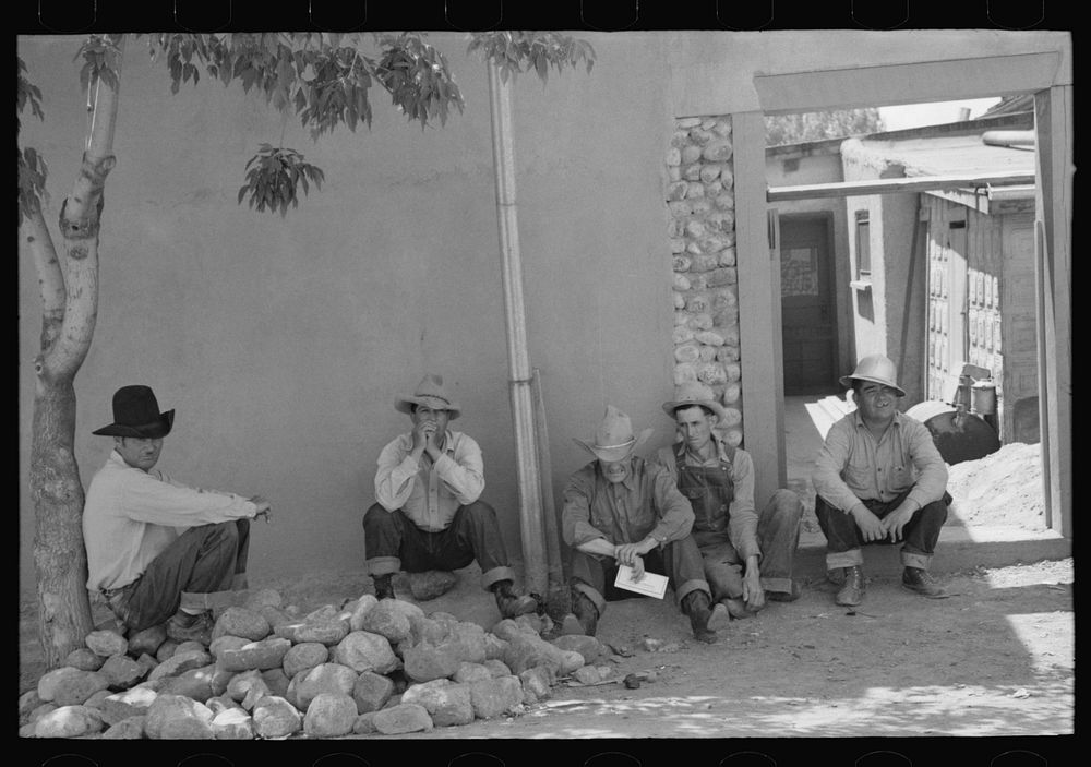 [Untitled photo, possibly related to: Men resting during the fiesta, Taos, New Mexico] by Russell Lee