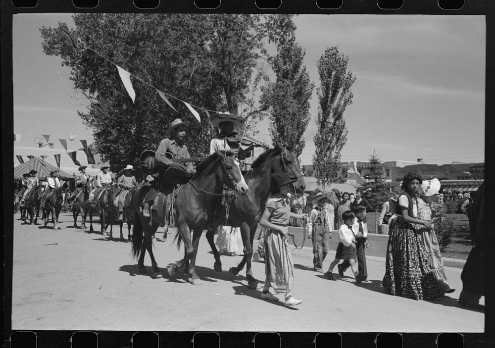 Parade at fiesta, Taos, New Mexico by Russell Lee
