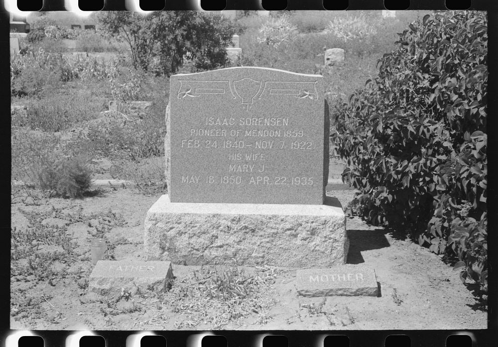 Headstone in cemetery, Mendon, Utah by Russell Lee