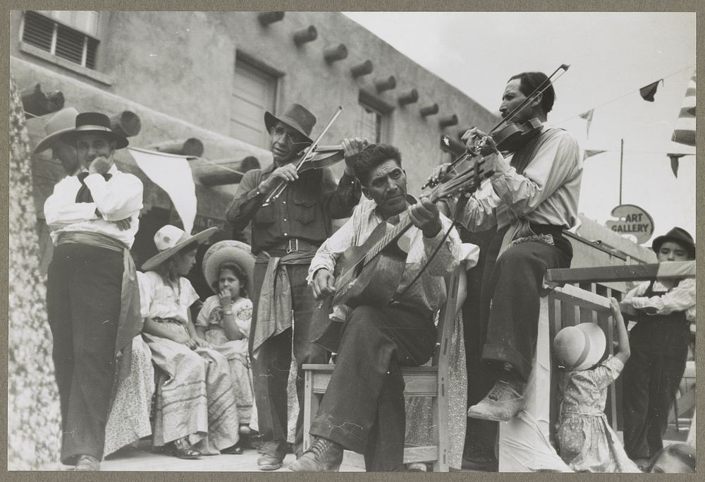 Spanish-American musicians at fiesta, Taos, New Mexico by Russell Lee