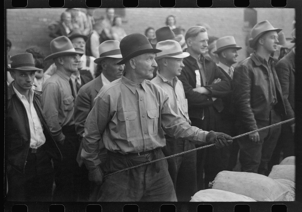 [Untitled photo, possibly related to: Silverton, Colorado. Labor Day celebration. Contestant and spectators at the burro…