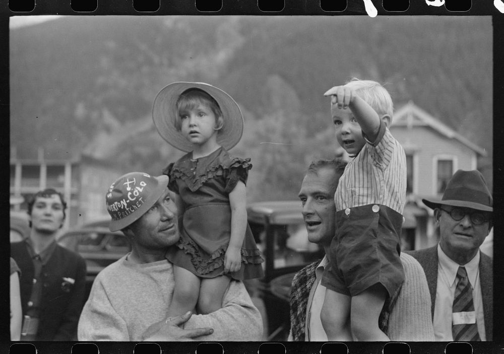 Miners with their children at the Labor Day celebration, Silverton, Colorado by Russell Lee