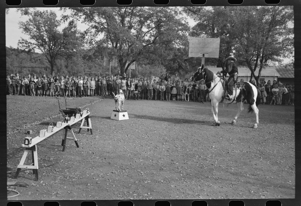 [Untitled photo, possibly related to: High school horse performs before children of construction workers at Summit City…